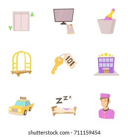 Hostel service icons set. Cartoon set of 9 hostel service vector icons for web isolated on white background