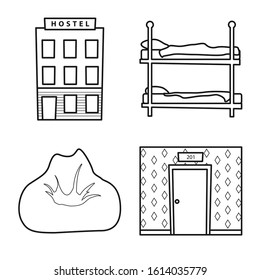 Hostel and service vector line icon set.Vector isolated illustration hotel room.Icon set of hostel for travel.