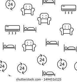 Hostel, Tourist Accommodation Vector Seamless Pattern Thin Line Illustration