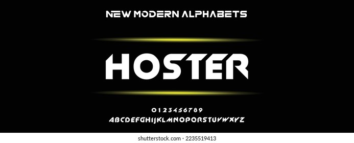 HOSTER Unique and Minimal Tech Letter set for your new startup. Creative and original font logo design. Gaming and sports vector typeface