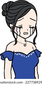 Hostess con vestido azul llorando
