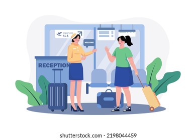 Hostess greets passengers at the airport reception