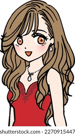 Hostess in red dress smiling