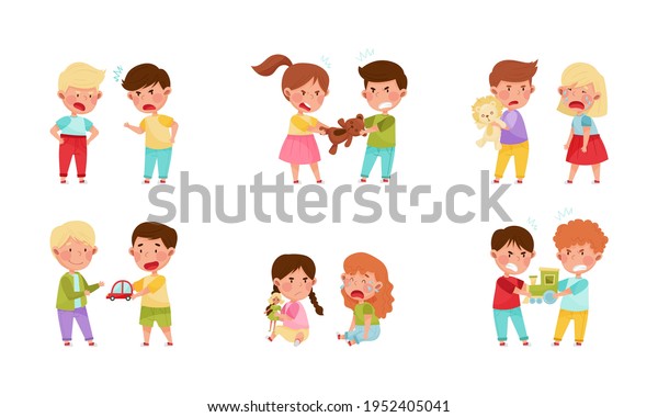 Hostile Kids Angry Grimace Fighting Over Stock Vector (Royalty Free ...