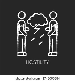 Hostility chalk white icon on black background. Aggressive behaviour. Dispute with offended man. Disgust toward enemy. Tense relationship. Psychological issue. Isolated vector chalkboard illustration