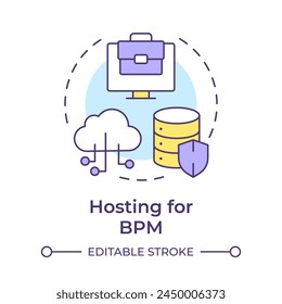 Hosting for BPM multi color concept icon. Cloud computing security. Data encryption. Round shape line illustration. Abstract idea. Graphic design. Easy to use in infographic, article