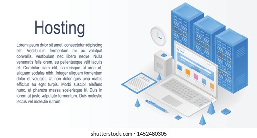 Hosting concept banner. Isometric illustration of hosting vector concept banner for web design