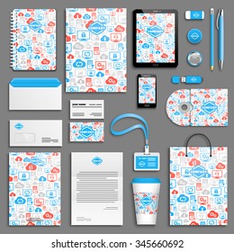 Hosting corporate identity template set. Business stationery mock-up with logo. Branding design. 