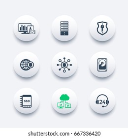 Hosting, data, servers icons set