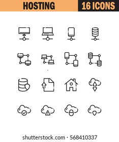 Hosting flat icon set. Collection of high quality outline symbols for web design, mobile app. Hosting vector thin line icons or logo.