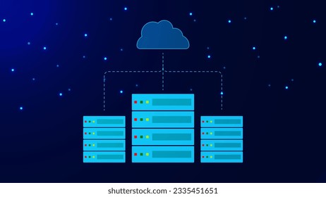 Hosting or host server storage concept. Data exchange service, cloud computing technology background design. Vector illustration.