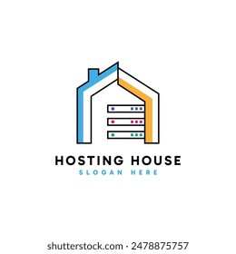 Diseño de logotipo de Hosting House. Abstractas combinación de casa minimalista y servidor de almacenamiento de alojamiento.