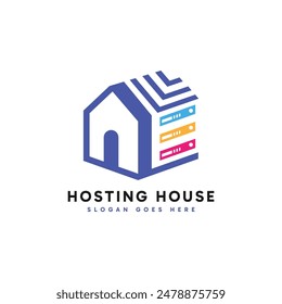 Hosting House logo design. Abstract minimalist house and hosting storage server combination.