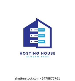 Hosting House logo design. Abstract minimalist house and hosting storage server combination.