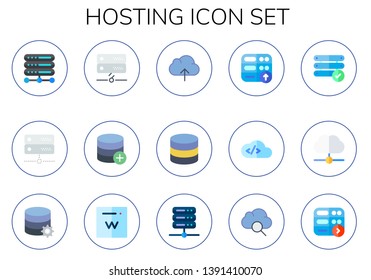 hosting icon set. 15 flat hosting icons.  Simple modern icons about  - server, database, cloud computing, domain