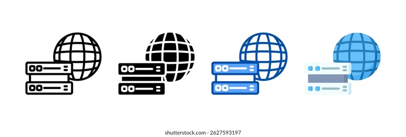 Hosting icon set bundle. Multi style icon collection perfect for websites, apps, and presentations. Simple vector icon collection