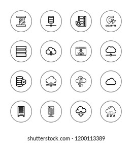 Hosting icon set. collection of 16 outline hosting icons with cloud computing, cloud download, cloud, database, domain, gigabyte, icloud, platform icons.