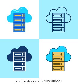 Hosting icon set in flat and line style. Cloud computing concept, data center symbol. Vector illustration.