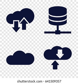 Hosting icons set. set of 4 hosting filled icons such as cloud, download upload cloud, server