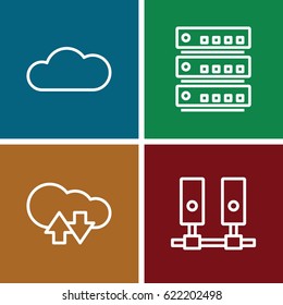 Hosting icons set. set of 4 hosting outline icons such as cloud, cloud download upload