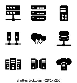 Hosting icons set. set of 9 hosting filled icons such as server, cloud download upload