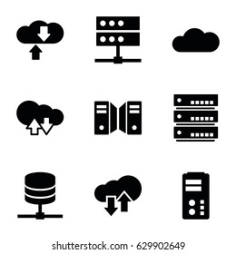 Hosting icons set. set of 9 hosting filled icons such as cloud, download upload cloud