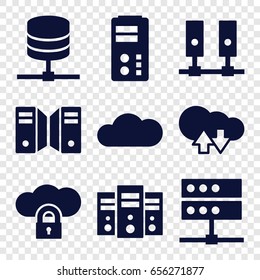 Hosting icons set. set of 9 hosting filled icons such as cloud, server, cloud download upload