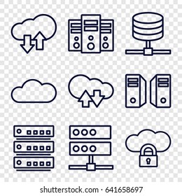 Hosting icons set. set of 9 hosting outline icons such as cloud, download upload cloud