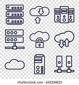 Hosting icons set. set of 9 hosting outline icons such as cloud, download upload cloud