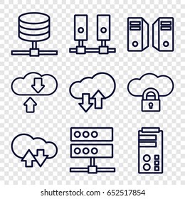 Hosting icons set. set of 9 hosting outline icons such as download upload cloud, server