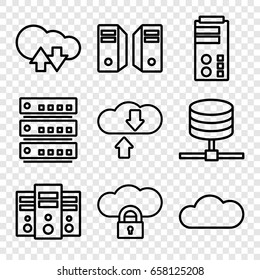 Hosting icons set. set of 9 hosting outline icons such as cloud, server