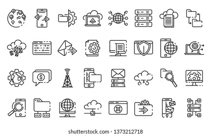 Hosting icons set. Outline set of hosting vector icons for web design isolated on white background