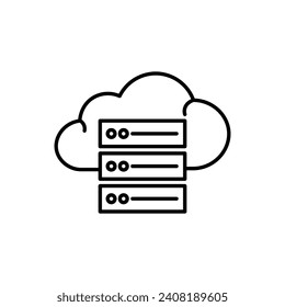 Hosting line icon. Cloud Server Security icon in black and white color.