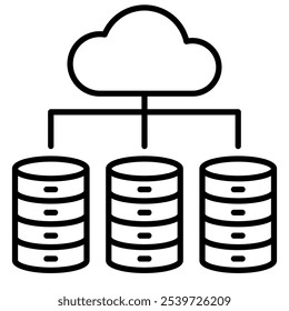 Hospedagem de ícone linear, banco de dados, rede