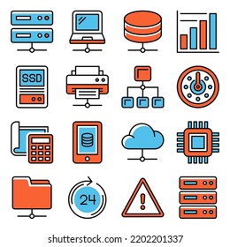 Hosting and Local Network Icons Set. Vector illustration