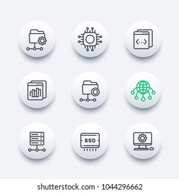 hosting, networks, ftp, servers, data storage icons set