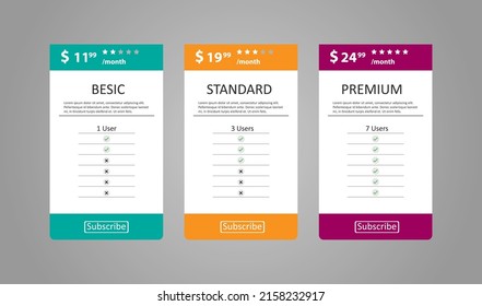 diseño moderno del plan de precios de alojamiento