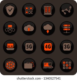 Hosting provider color vector icons on dark background for user interface design