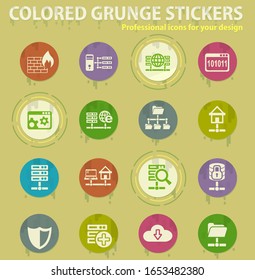 Hosting provider colored grunge icons with sweats glue for design web and mobile applications