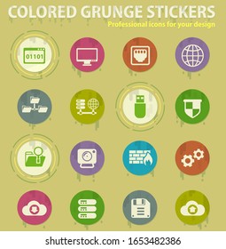 Hosting provider colored grunge icons with sweats glue for design web and mobile applications
