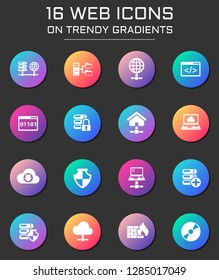 hosting provider icon set. hosting provider web icons on round trendy gradients