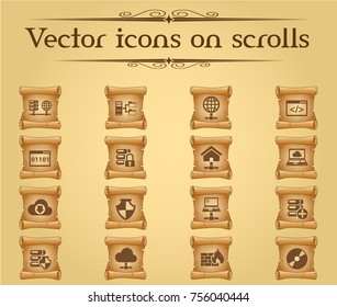 hosting provider vector icons on scrolls for your creative ideas