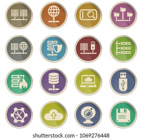 hosting provider web icons in the form of round paper labels