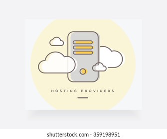 Hosting providers concept vector illustration for website user interfaces. Cloud services, hosting companies, servers. Trendy outline icon design style