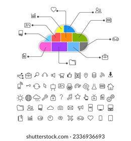 Hosting server database network and cloud service icons infographics, cloud database computing infographics set, clouds computing electronics connection, isolated vector illustration.