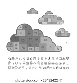 Hosting server database network and cloud service icons infographics, cloud database computing infographics set, clouds computing electronics connection, isolated vector illustration.