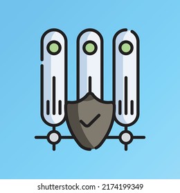 Hosting Server Icon Vector Illustration. Flat Outline Cartoon. Cyber Security Icon Concept Isolated Premium Vector