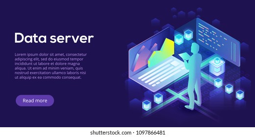 Hosting server isometric vector illustration. Abstract 3d datacenter or blockchain background. Network mainframe infrastructure website header layout. Computer storage or farming workstation. Hosting server isometric vector illustration. Abstract 3d datacenter or blockchain background. Network mainframe infrastructure website header layout. Computer storage or farming workstation.