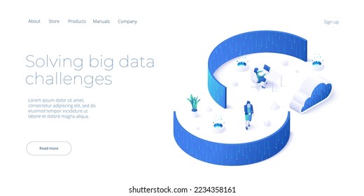 Hosting server isometric vector illustration. Abstract datacenter or blockchain background. Network mainframe infrastructure website layout. Big data and cloud solutions