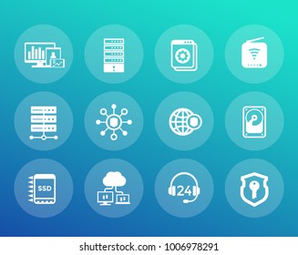 Hosting, servers, network vector icons set